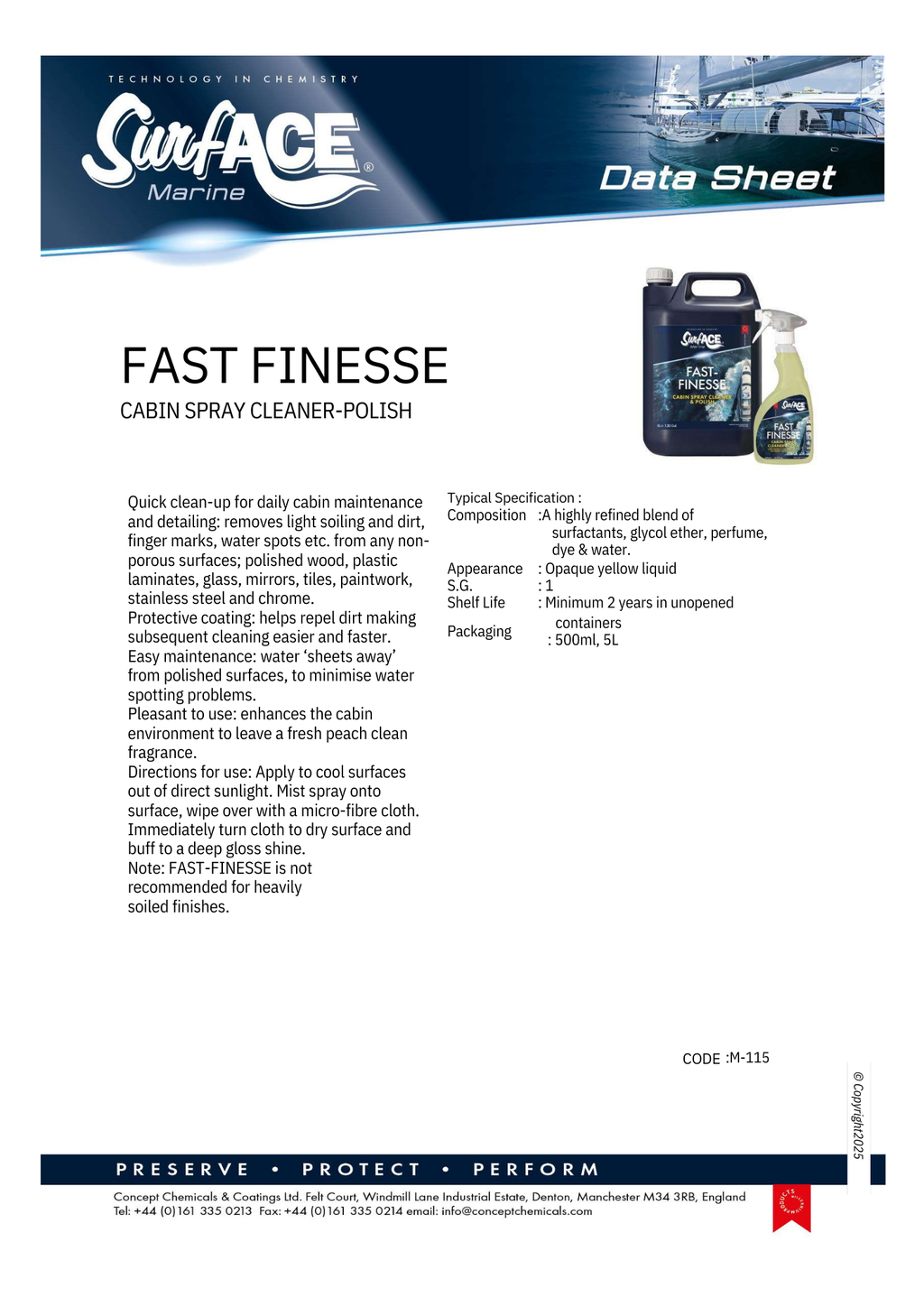 Surf-ACE Marine Fast Finesse – Spray rengjører og polish for kahytten