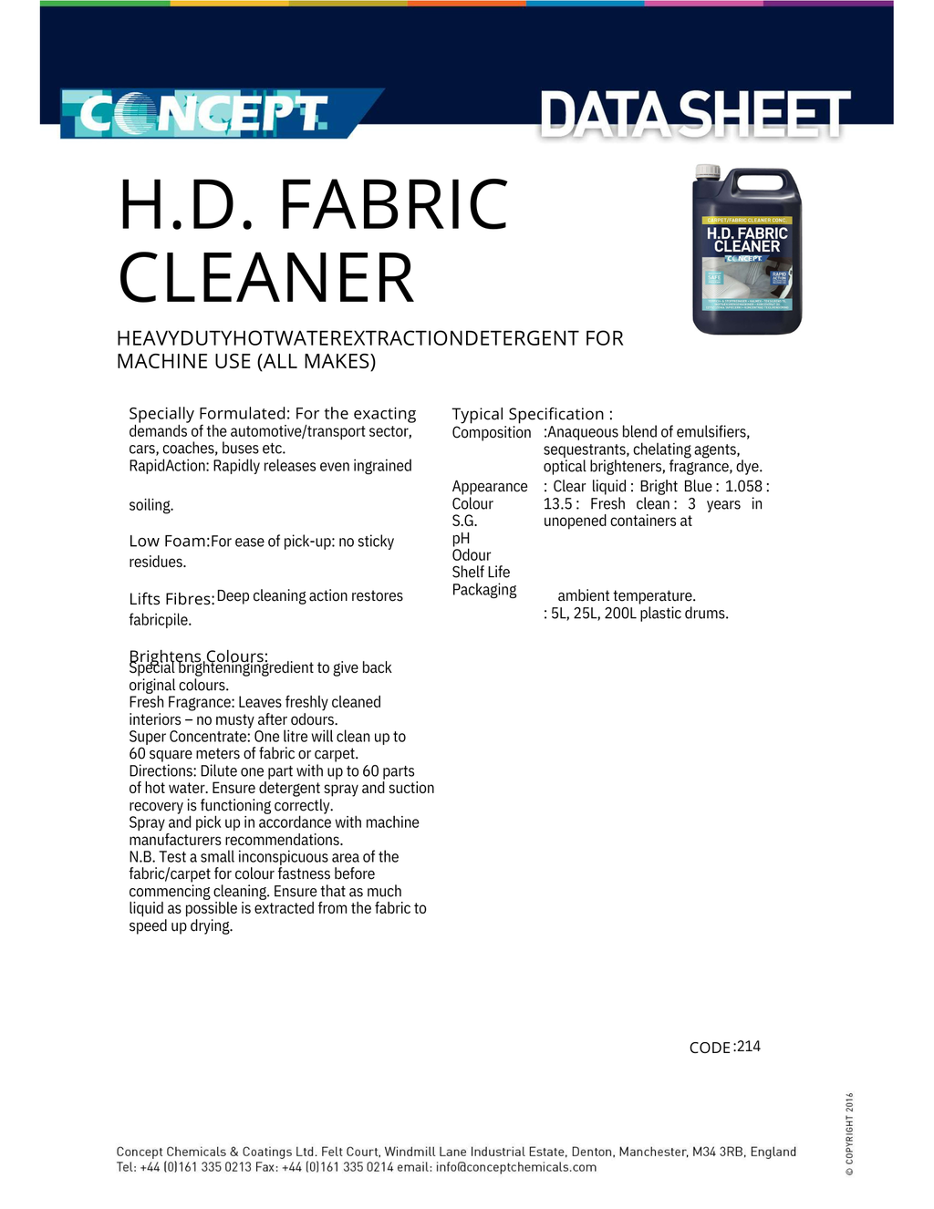 CONCEPT H.D. Fabric Cleaner – Kraftig tekstil- og tepperens
