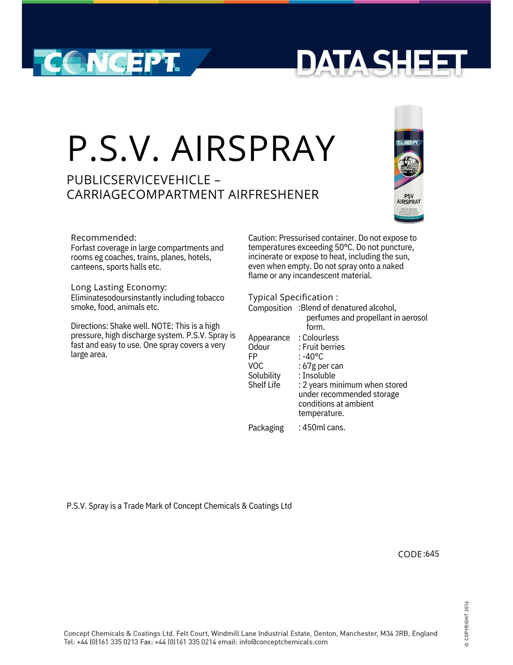 CONCEPT PSV Airspray – Duftspray for transport og store rom