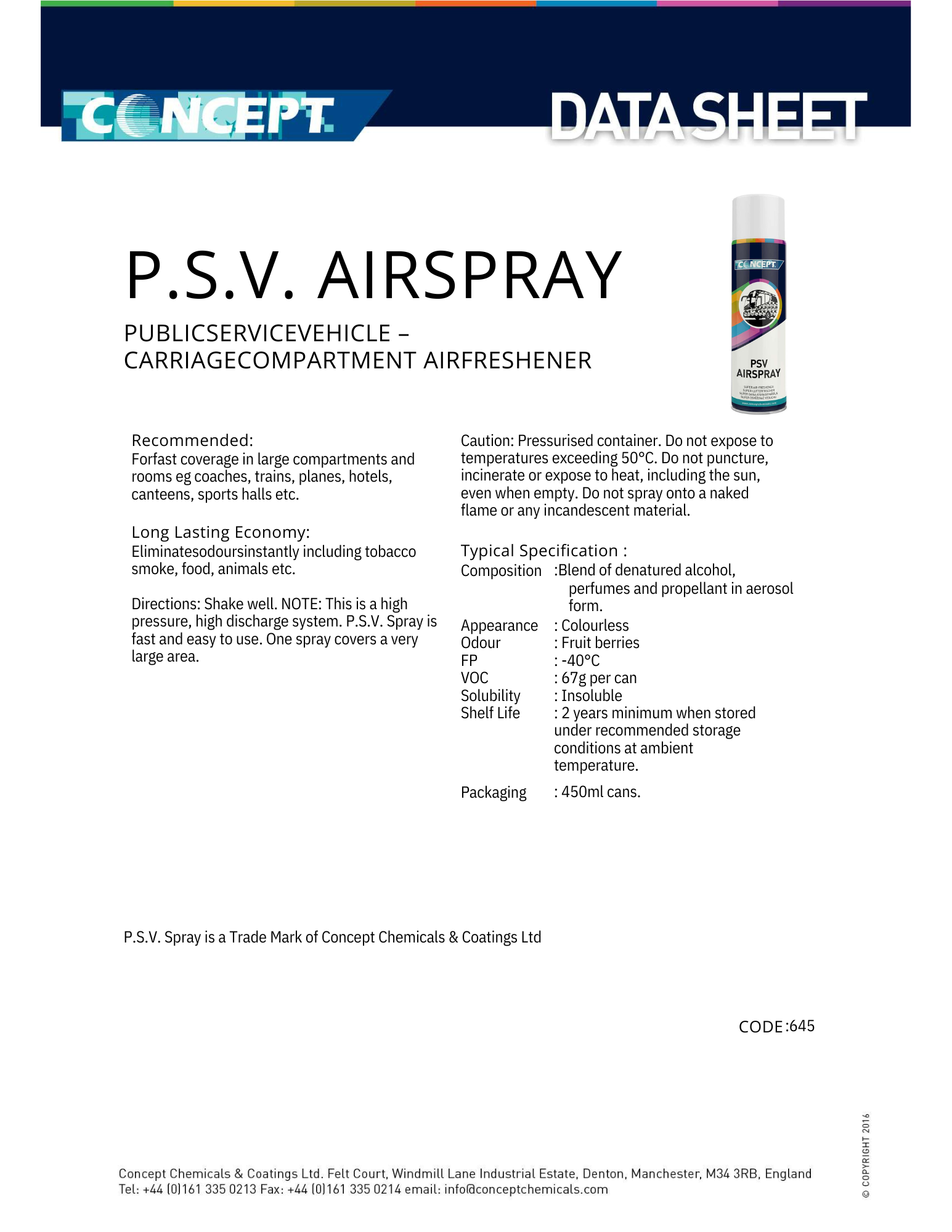 CONCEPT PSV Airspray – Duftspray for transport og store rom