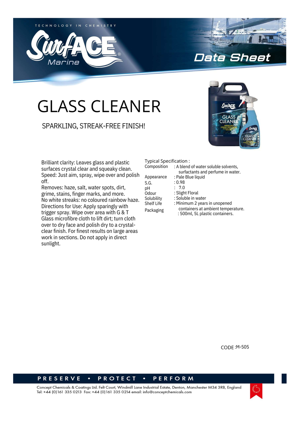 Surf-ACE Marine Glass Cleaner – Streakfri glassrens for båt